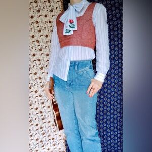 PAIGE ❉ High Rise Sarah Straight Ankle Light Wash Pleated Double Button Jeans 24